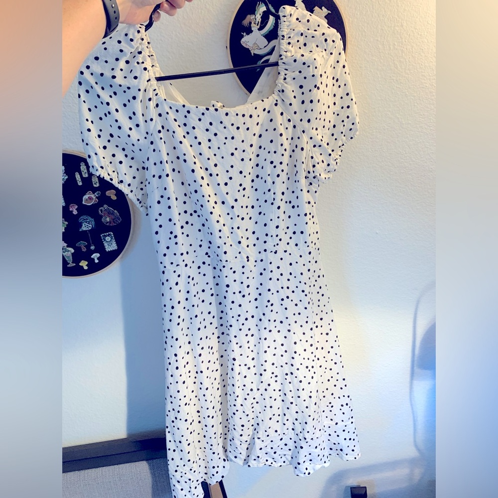 Loft white baby doll polka dot dress